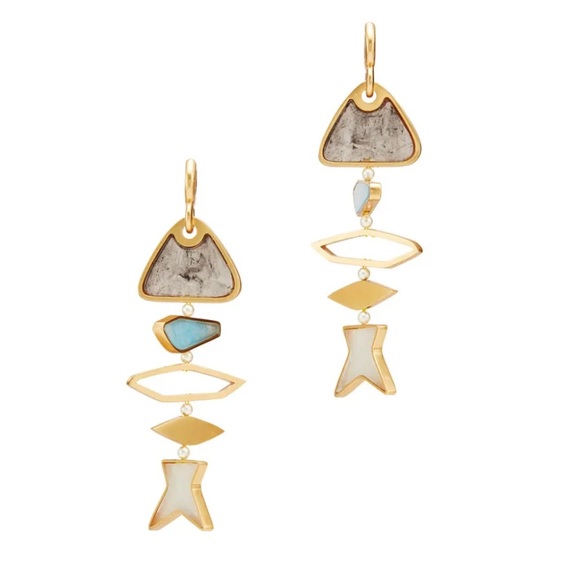 NWT Tory Burch Fish Gold and Pistachio Green Dangle Earrings Retails $180 - Picture 2 of 5